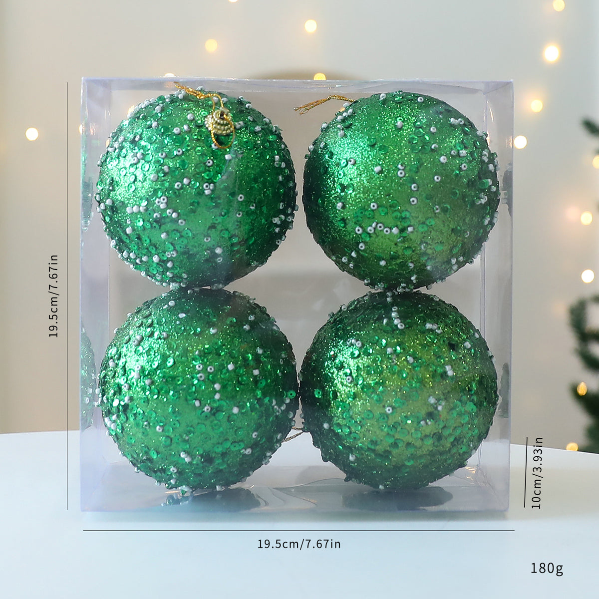 Set of 4 Green Sequin Baubles