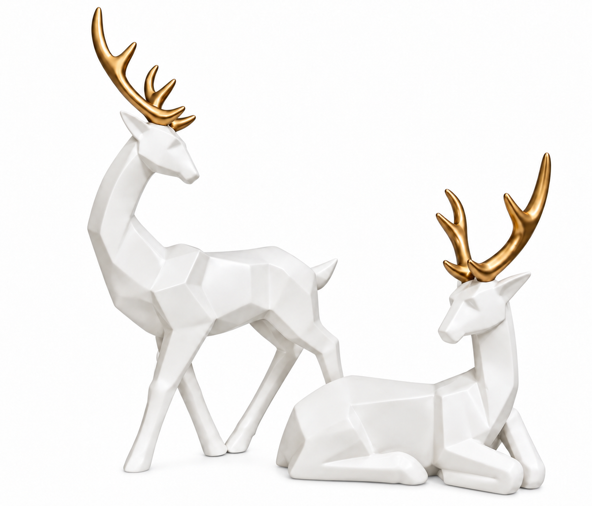 Geometric White & Gold Reindeer
