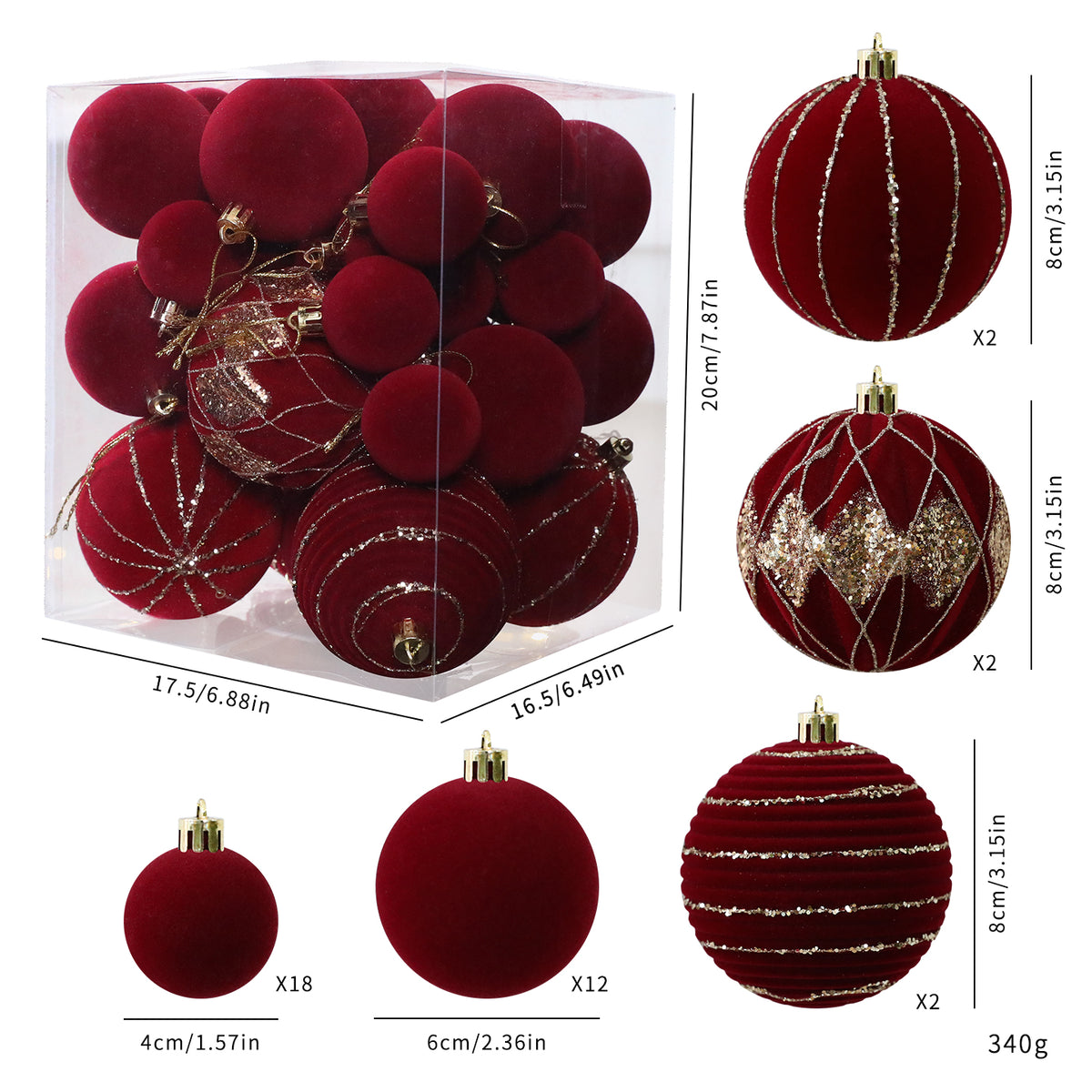 Set of 36 Burgundy Velvet Baubles