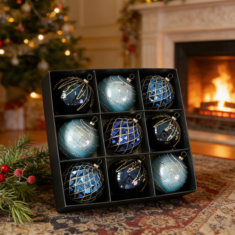 Set of 9 Blue Bauble