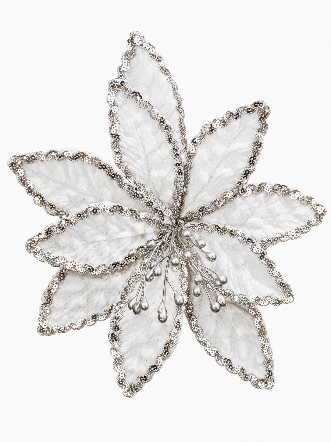 Silver Sequin Poinsettia Stem