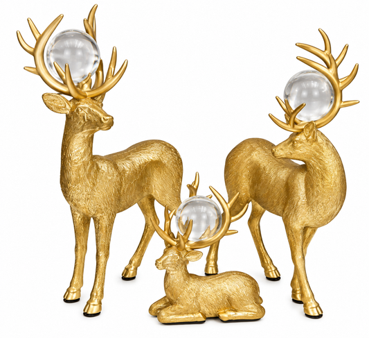 Gold Crystal Reindeer Collection - Set Of 3
