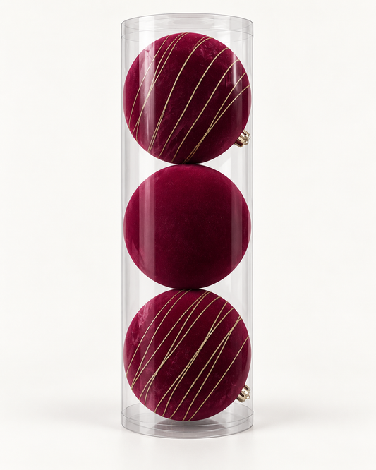 Burgundy Velvet Bauble Set  (Set of 3)