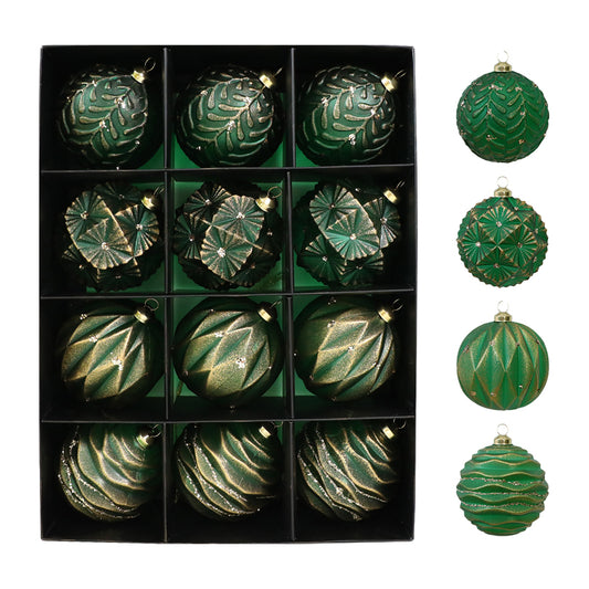 Set Of 12 Matte Finish Green Ornament