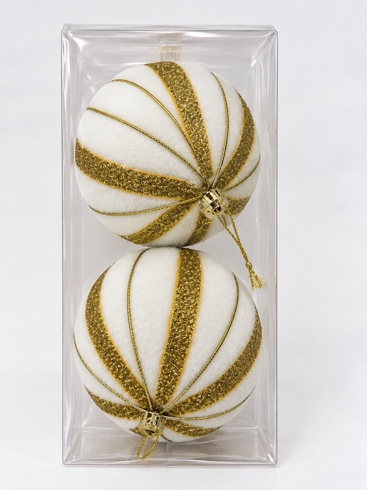 White & Gold Swirl Baubles – Set of 2