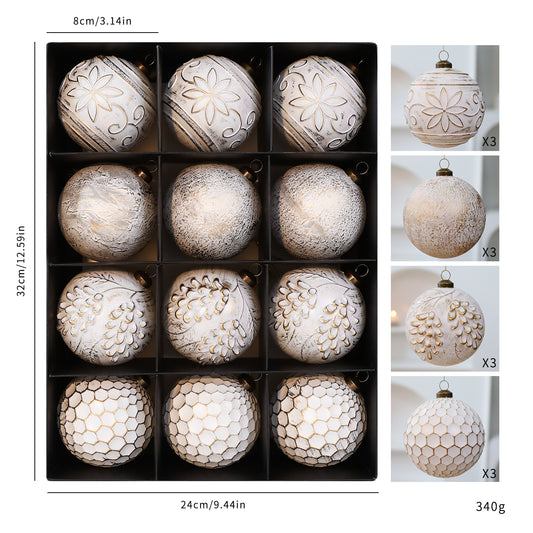 Set Of 12 White & Gold Ornament