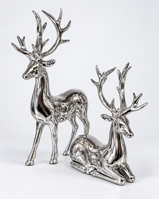 Shiny Silver Reindeer - Set Of 2