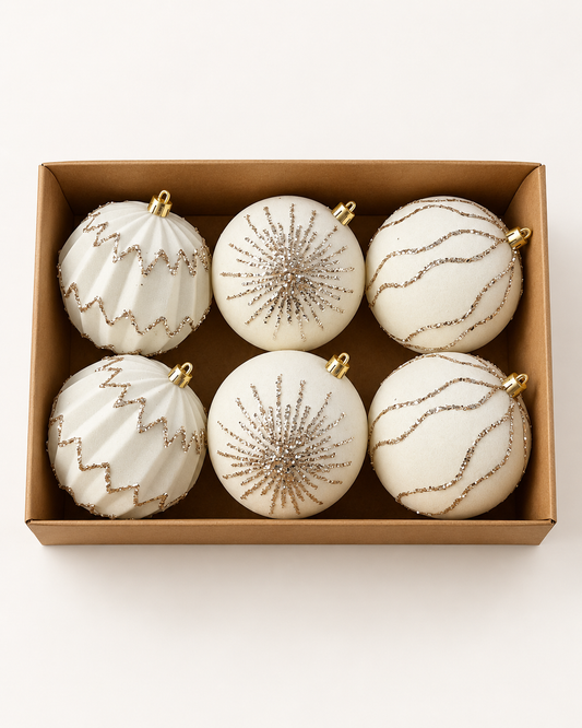 Ivory Sparkle Ornament Set (Set of 6)
