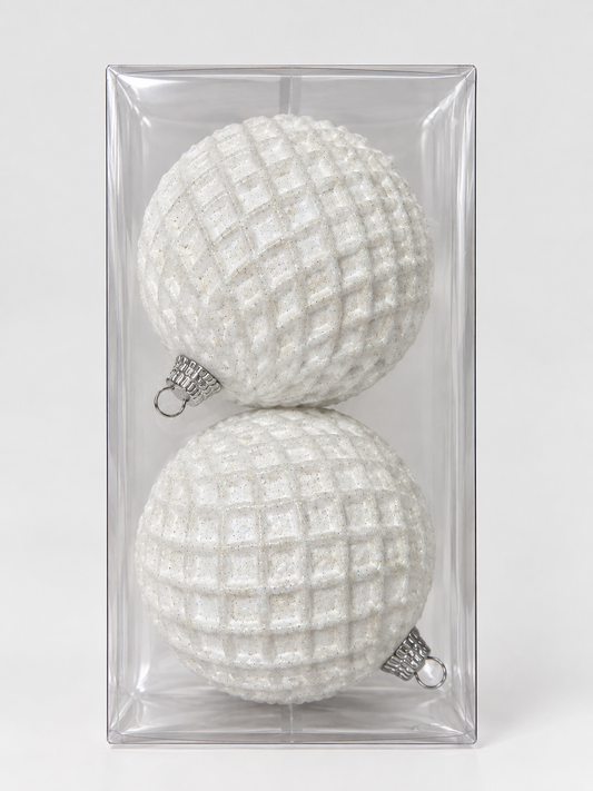 Snow White Textured Baubles – Set of 2