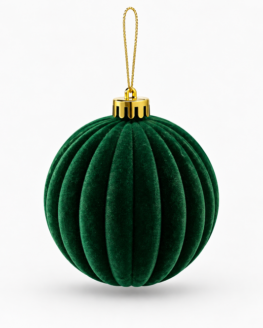 Oversized Emerald Ribbed Velvet Bauble Set – Pack of 3