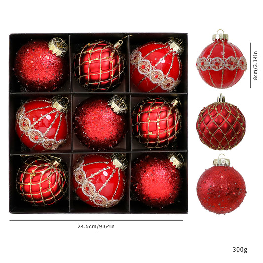 Set of 9 Red Bauble