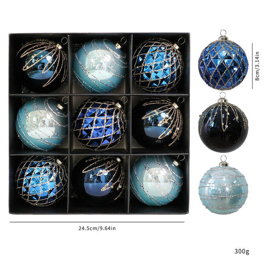 Set of 9 Blue Bauble