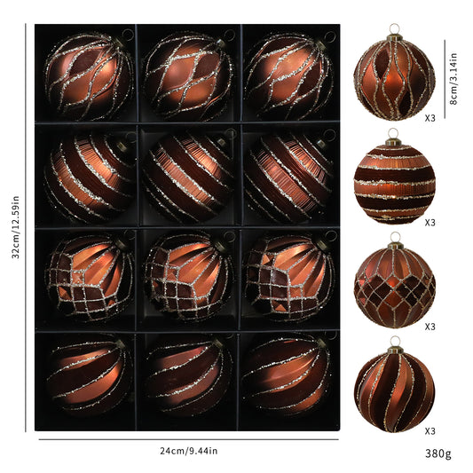 Set Of 12 Matte Finish Brown Ornament