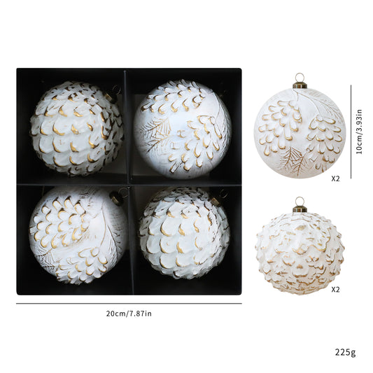 Set of 4 White & Gold Baubles