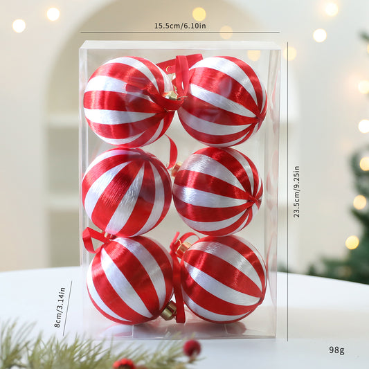 Set of 8 Wrapped Red & White Baubles