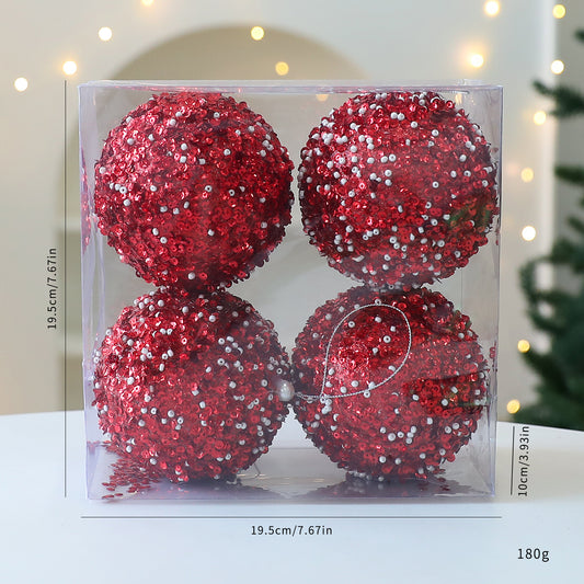 Set of 4 Red Sequin Baubles