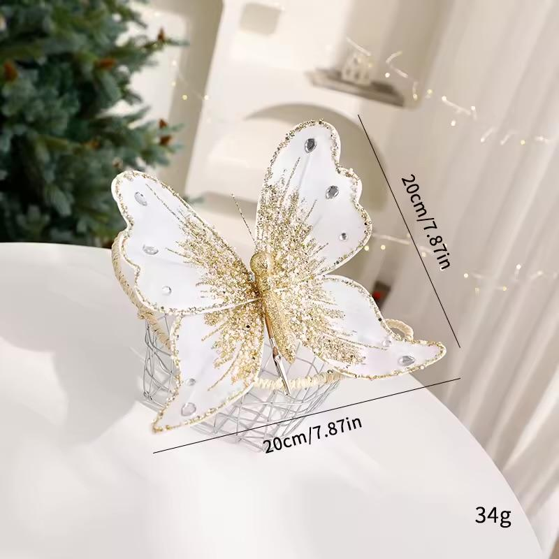 White & Gold Glitter Butterfly Pick