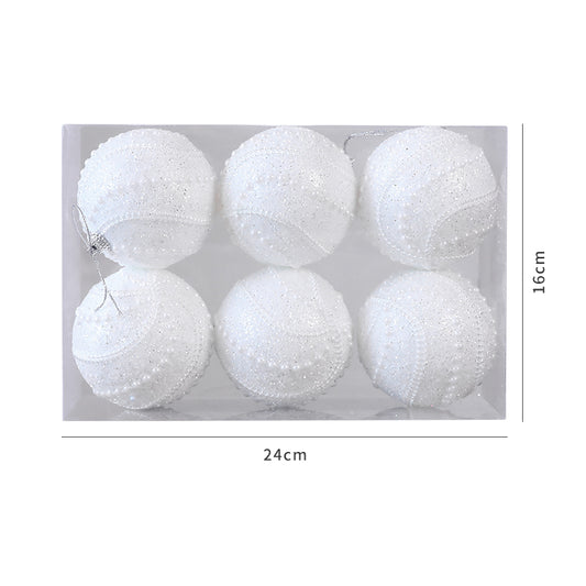 Set of 6 White & Pearl Baubles