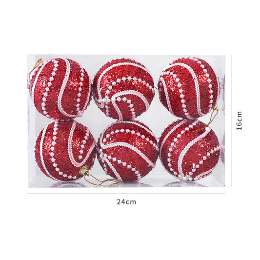 Set of 6 Red & Pearl Baubles