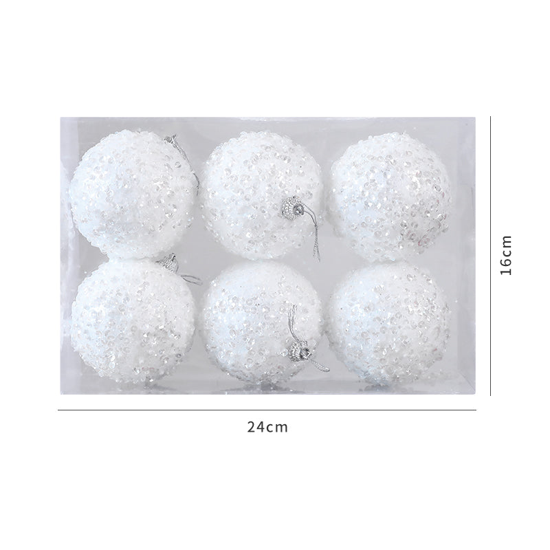 Set of 6 White Glitter Baubles