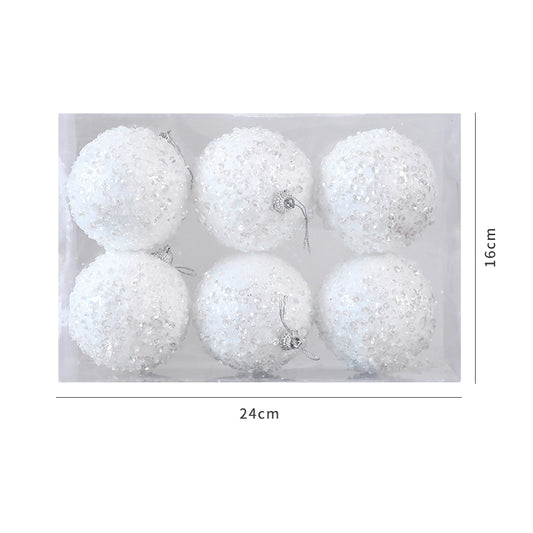 Set of 6 White Glitter Baubles