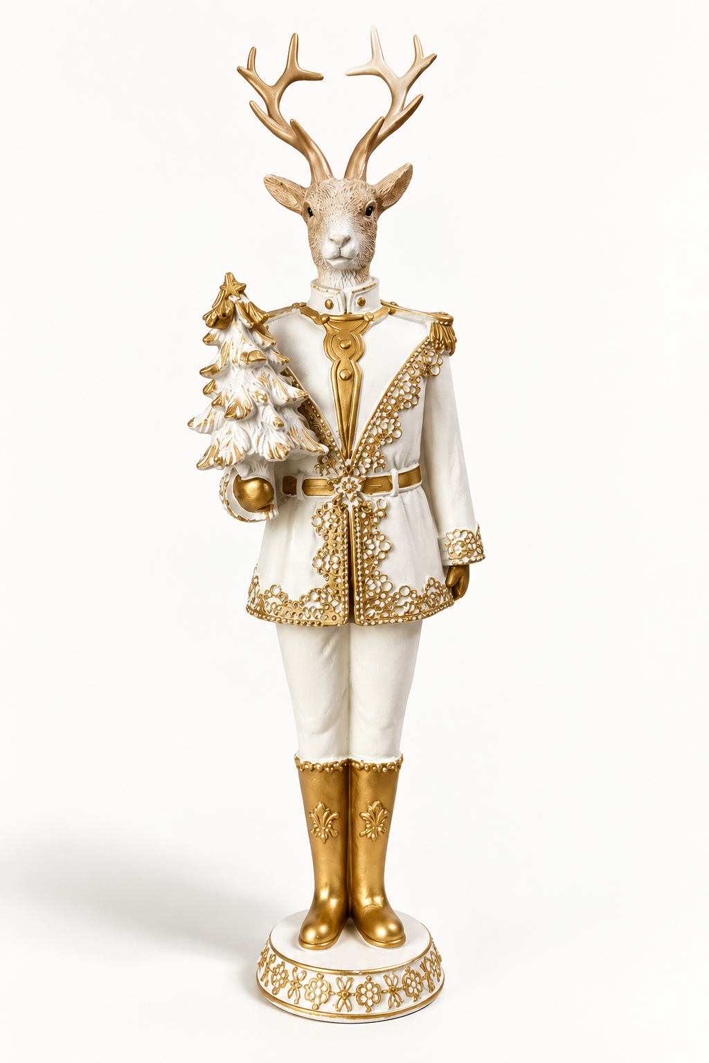 White & Gold Reindeer Nutcracker