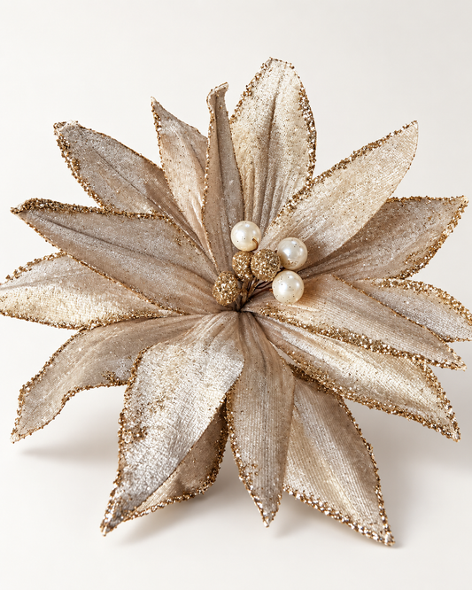 Champagne Velvet Poinsettia Pick