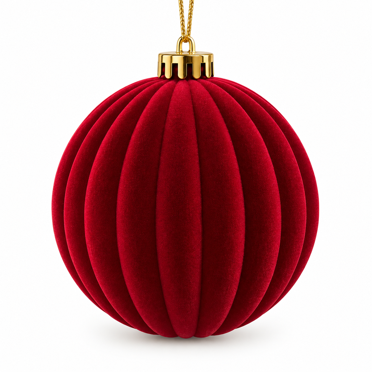 Large Crimson Velvet Ribbed Bauble - Set of 3