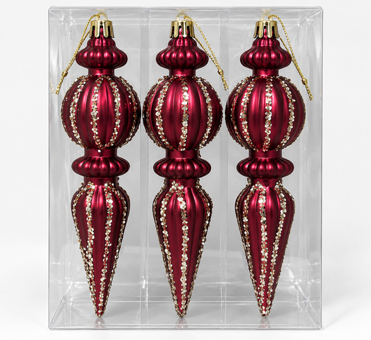Burgundy Finial Ornaments – Set of 3