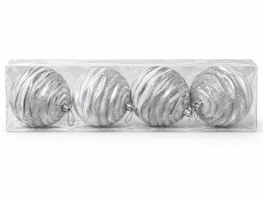 Silver Swirl Baubles – Set of 4