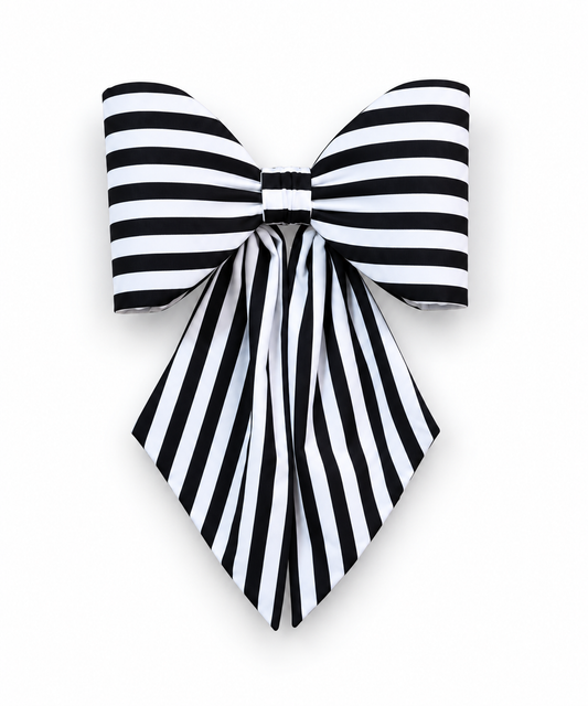 Black & White Striped Statement Bow