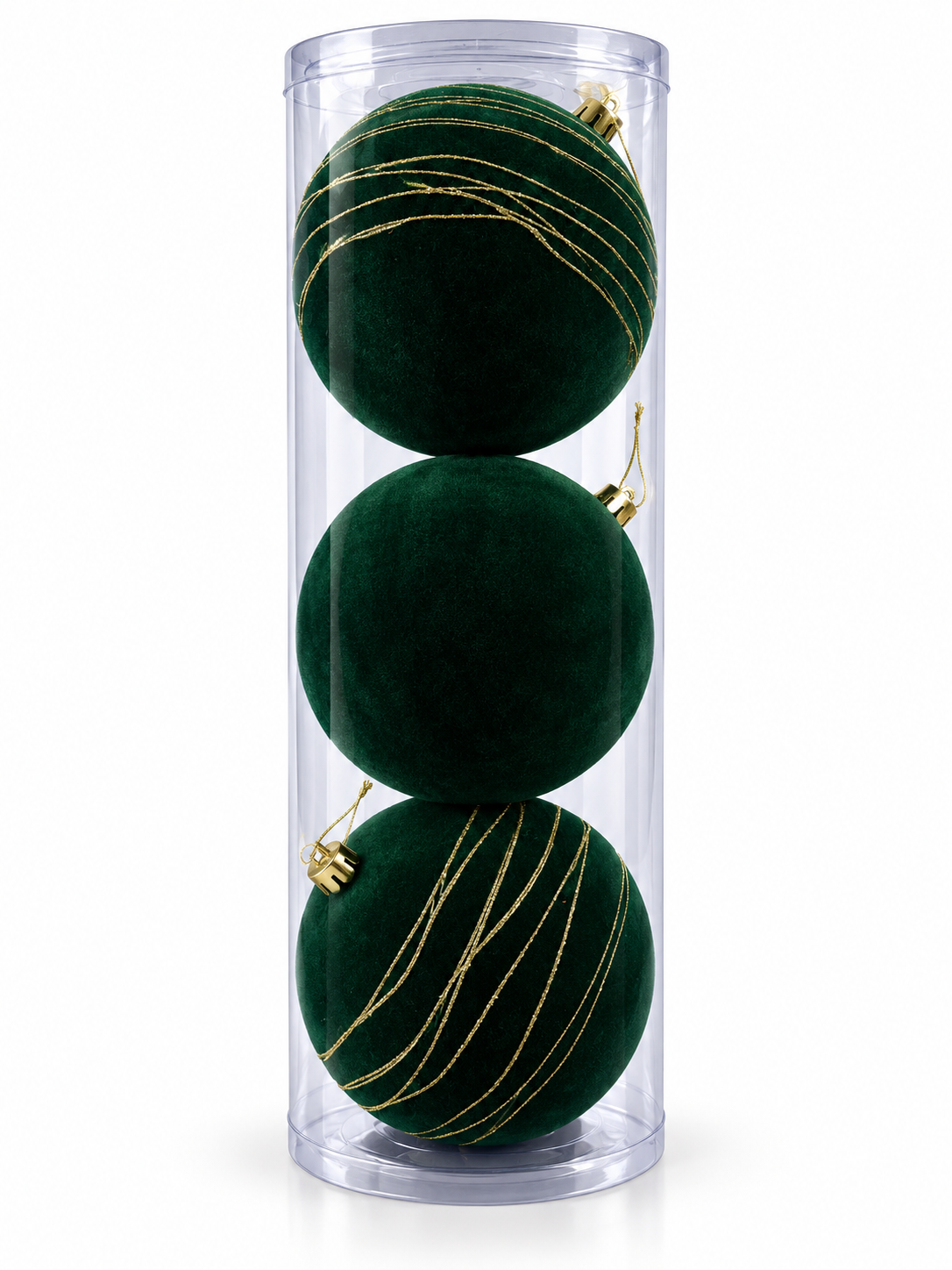 Emerald Velvet Swirl Bauble Set
