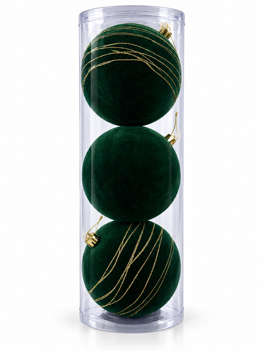 Emerald Velvet Swirl Bauble Set