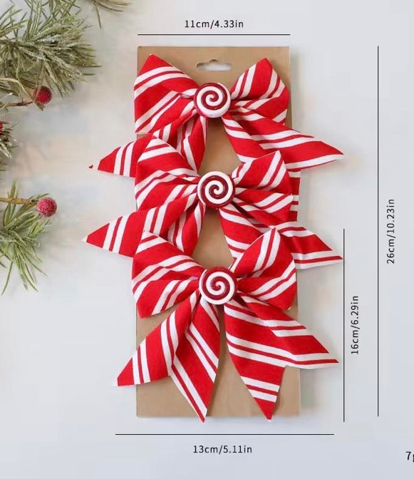 Set of 3 Candy Cane Stripe Bow - Small