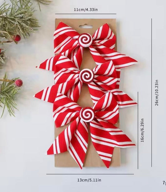 Set of 3 Candy Cane Stripe Bow - Small